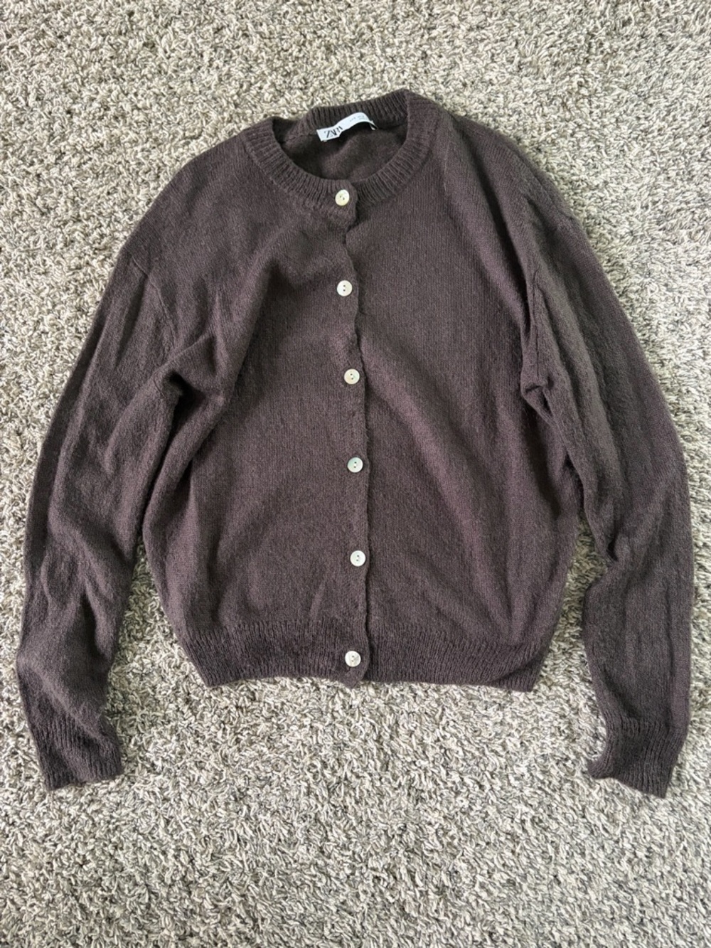Zara Dark Brown Button-Up Crew Cardigan